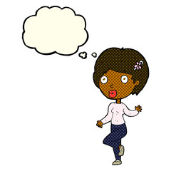cartoon surprised woman with thought bubble