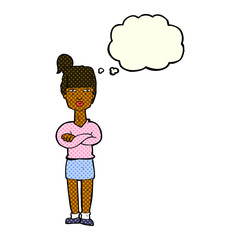 cartoon annoyed woman with thought bubble
