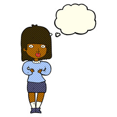 cartoon shocked woman with thought bubble