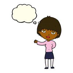 cartoon woman explaining with thought bubble