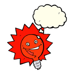 happy flashing red light bulb cartoon  with thought bubble