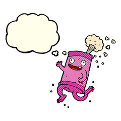 cartoon crazy soda can with thought bubble