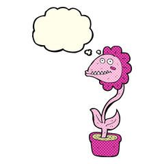 cartoon monster plant with thought bubble