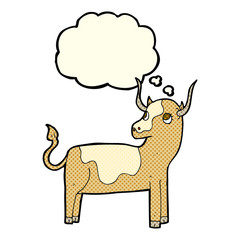 cartoon cow with thought bubble
