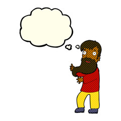 cartoon excited bearded man with thought bubble
