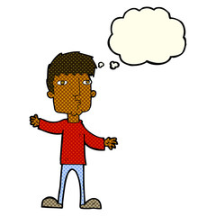 cartoon curious man with thought bubble