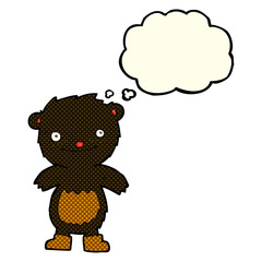 cartoon teddy black bear wearing boots with thought bubble