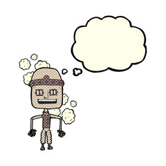 funny cartoon old robot with thought bubble