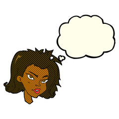 cartoon female face with thought bubble