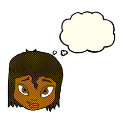cartoon female face with thought bubble