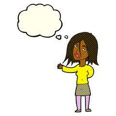 cartoon unhappy woman with thought bubble