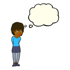 cartoon woman with plaster on face with thought bubble