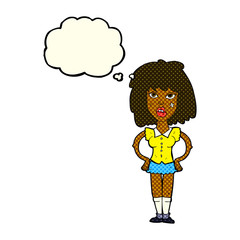cartoon woman been in fight with thought bubble
