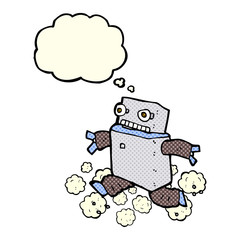 cartoon running robot with thought bubble