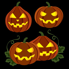Two halloween pumpkins on black background vector illustration