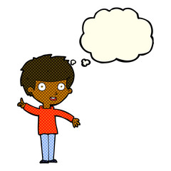 cartoon boy with idea with thought bubble