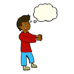 cartoon happy man with thought bubble