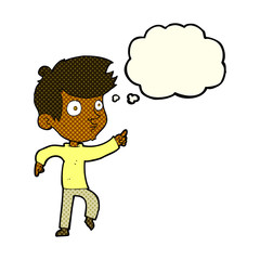 cartoon pointing boy with thought bubble