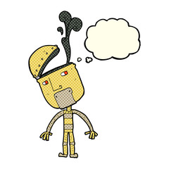 cartoon robot with open head with thought bubble