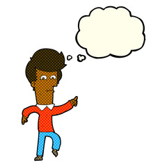 cartoon man pointing with thought bubble
