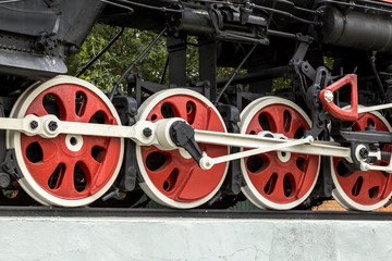 Detail of the wheels on a steam train