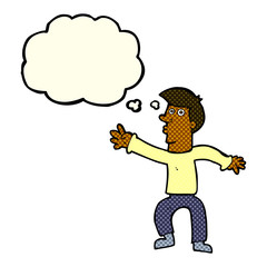 cartoon reaching man with thought bubble