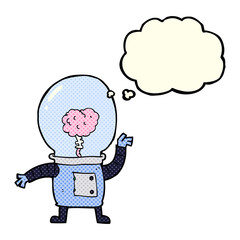cartoon robot cyborg with thought bubble