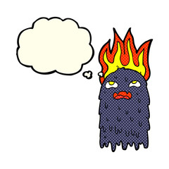 burning cartoon ghost with thought bubble