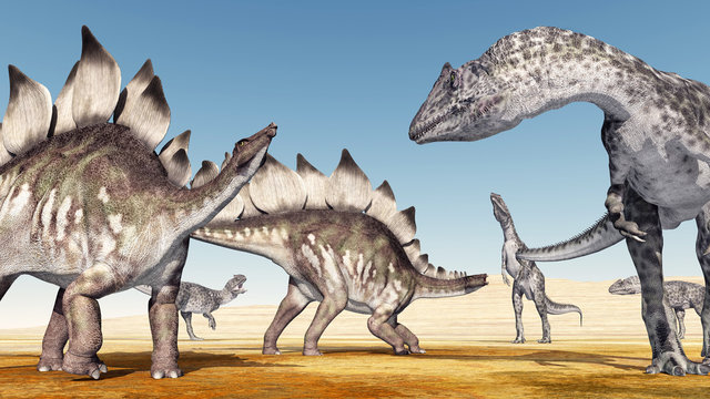 Allosaurus attacks the Stegosaurus