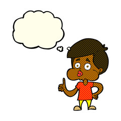 cartoon boy giving thumbs up with thought bubble