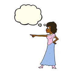 cartoon woman pointing finger with thought bubble