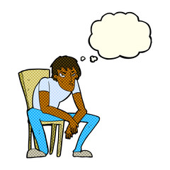 cartoon dejected man with thought bubble