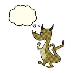 cartoon happy dragon with thought bubble