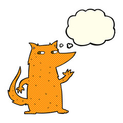 cartoon fox waving with thought bubble