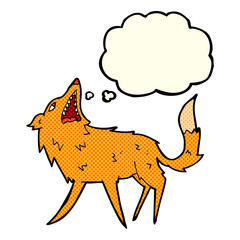 cartoon snapping fox with thought bubble