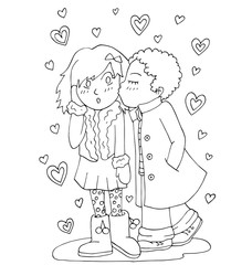 the youth celebrates love, first love, first kiss young hand drawing for coloring  isolated on the white background
