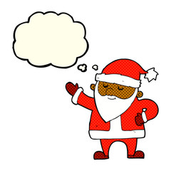 cartoon santa claus with thought bubble