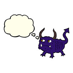 cartoon little demon with thought bubble