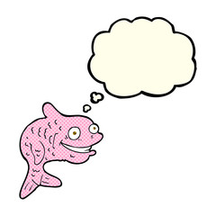 cartoon happy fish with thought bubble
