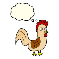cartoon rooster with thought bubble