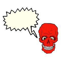 cartoon spooky skull with thought bubble