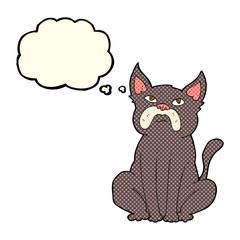 cartoon grumpy little dog with thought bubble