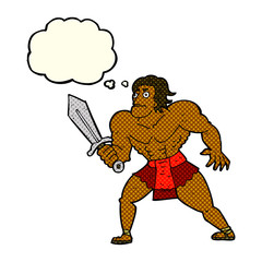 cartoon fantasy hero man with thought bubble