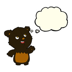 cartoon happy little teddy black bear with thought bubble