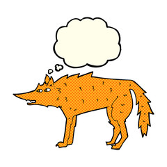 cartoon fox with thought bubble