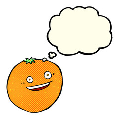 happy cartoon orange with thought bubble