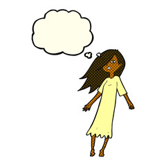 cartoon ghost like girl with thought bubble