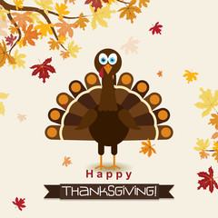 Template greeting card with a happy Thanksgiving turkey, vector