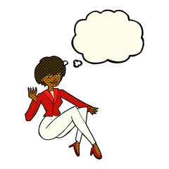 cartoon businesswoman sitting with thought bubble