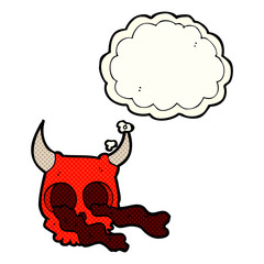 cartoon halloween skull with thought bubble